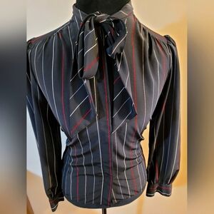 Black Stripe Vintage Bow Blouse
